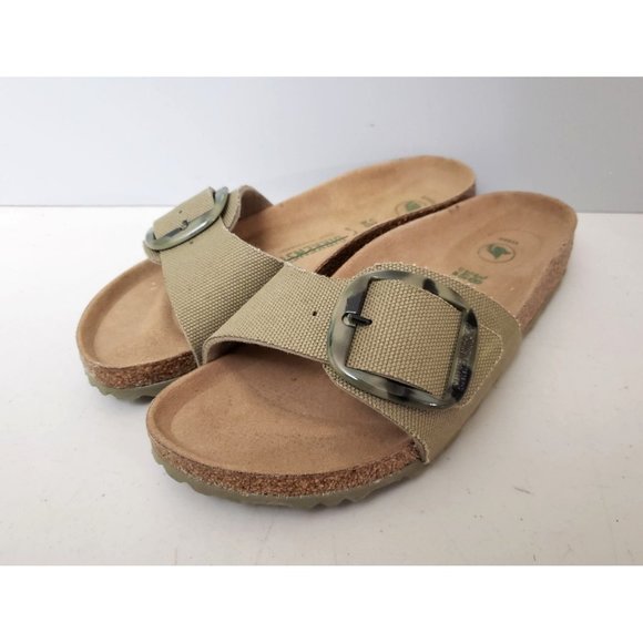 Birkenstock Madrid Big Buckle Sandals Vegan Textile Faded Khaki Narrow width - Picture 2 of 5
